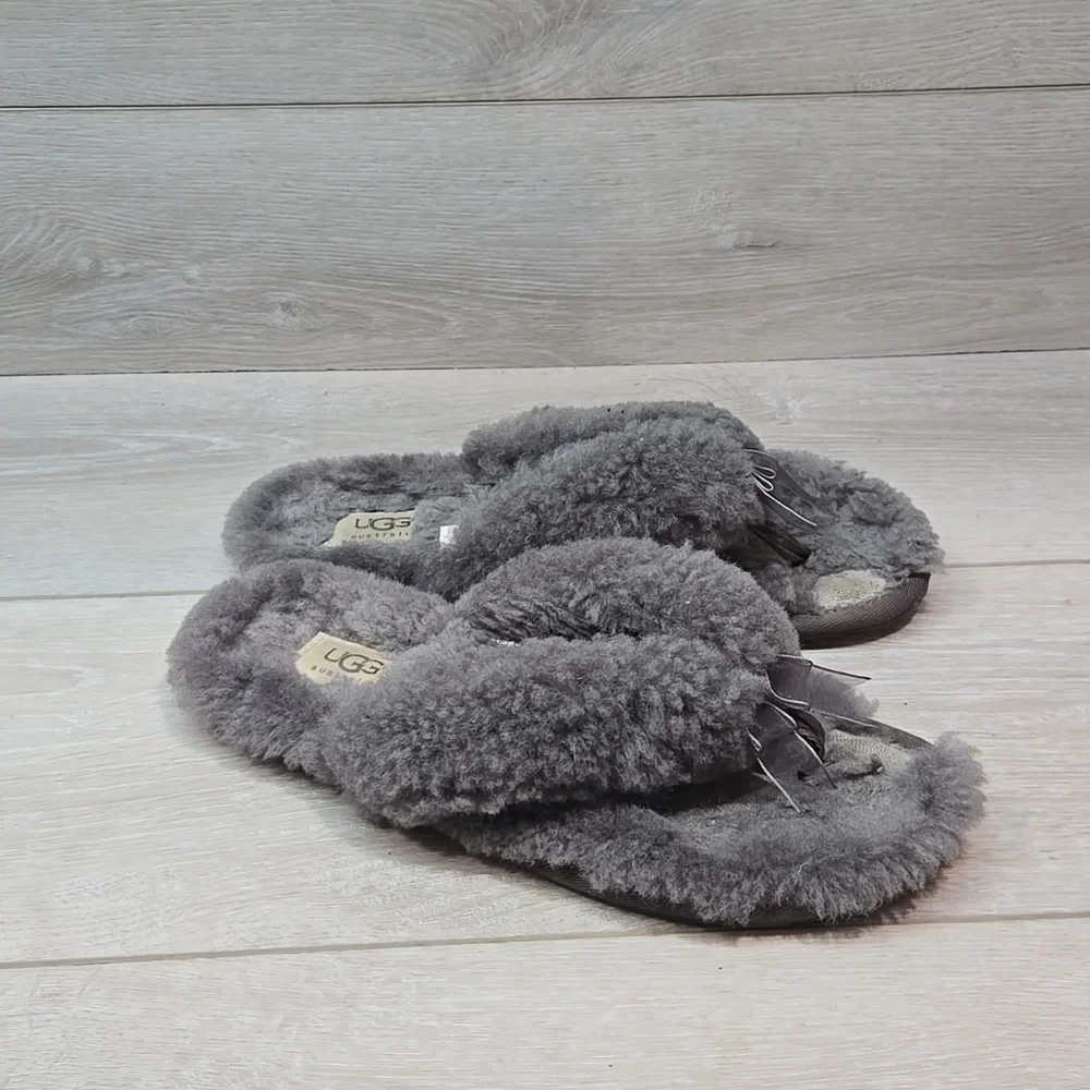 Ugg Australia Women Fluff Flip FlopThong Fur Sandals Slippers shoes slippers